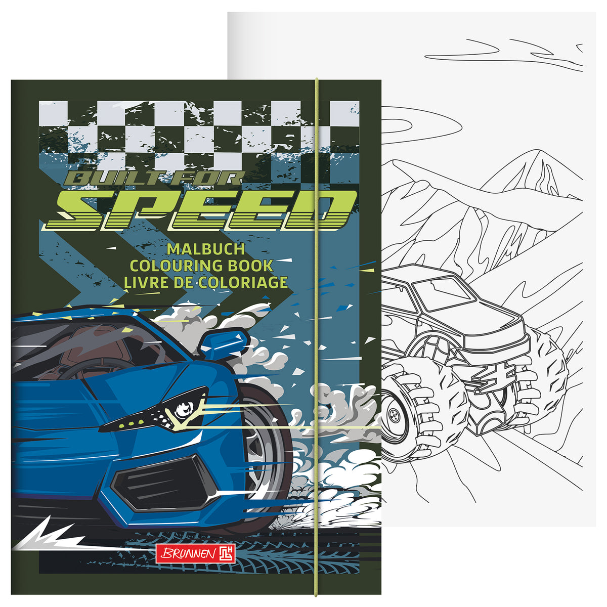 BRUNNEN Ausmalheft · Fast Wheels · Auto · mit Stickerbogen