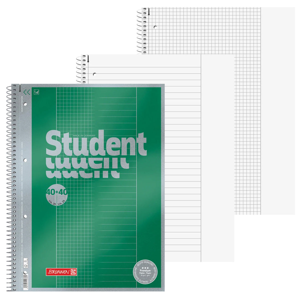 BRUNNEN Collegeblock A4 Duo · Lin. 25 / 26 · kariert & liniert