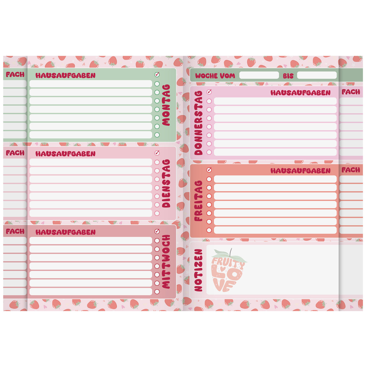 BRUNNEN Hausaufgabenheft A5 · Fruity Love · Rosa-Rot