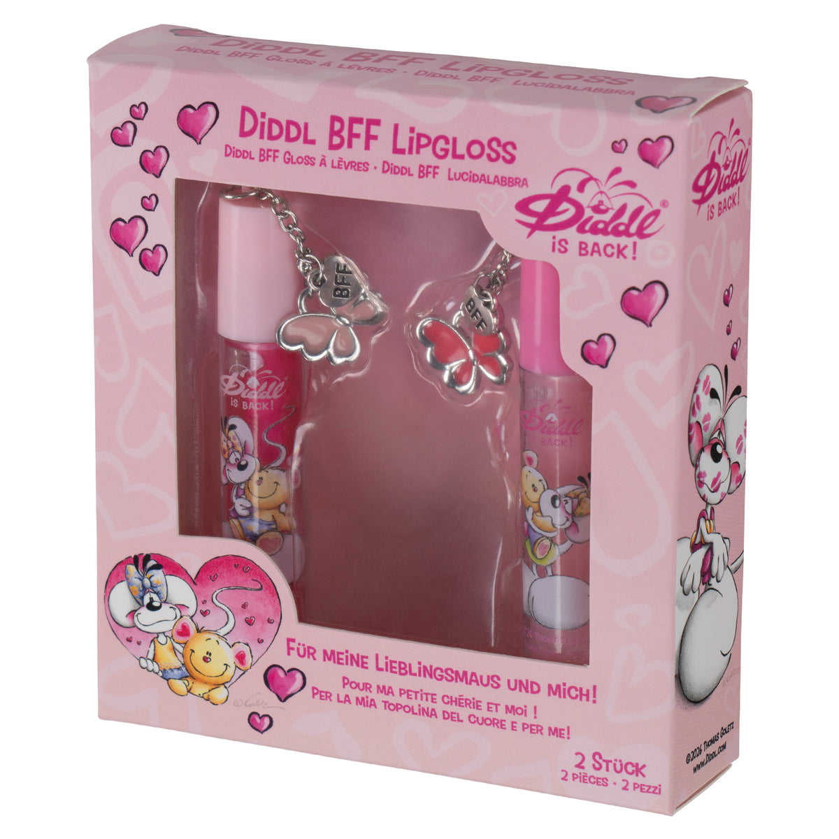Diddl BFF Lipgloss-Set · 2 Lipglosse mit Schmetterlingsanhänger