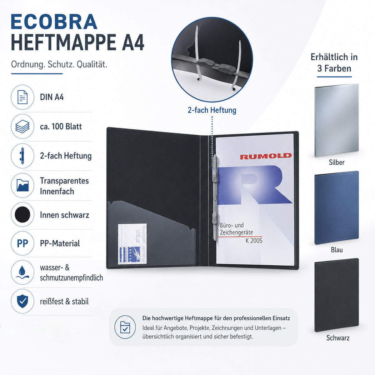 Ecobra Heftmappe A4 · Präsentationshefter · für gelochte Unterlagen