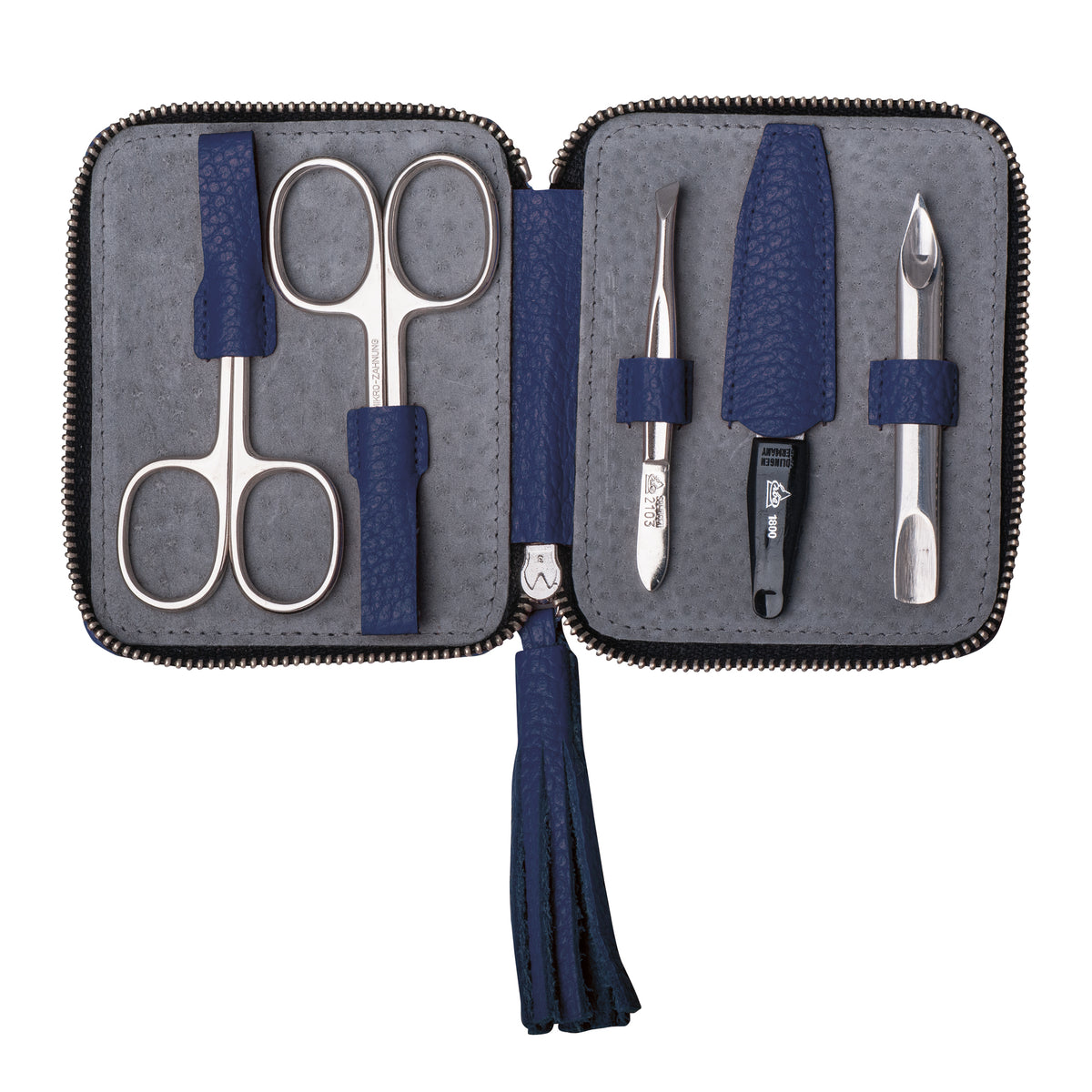 Erbe-Manikuere-Set-Tivoli-5-tlg-Linkshaender-blau-Reissverschluss-offen-1-lafueliki