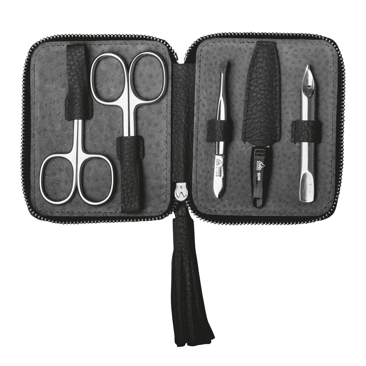 Erbe-Manikuere-Set-Tivoli-5-tlg-Linkshaender-schwarz-Reissverschluss-offen-lafueliki