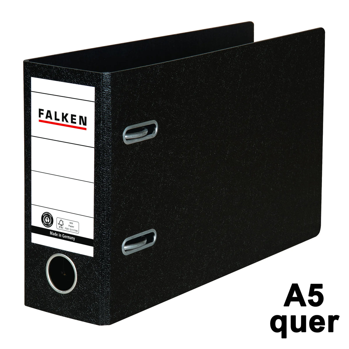 FALKEN Ordner A5 quer · Hartpappe · Rücken 80 mm · Schwarz