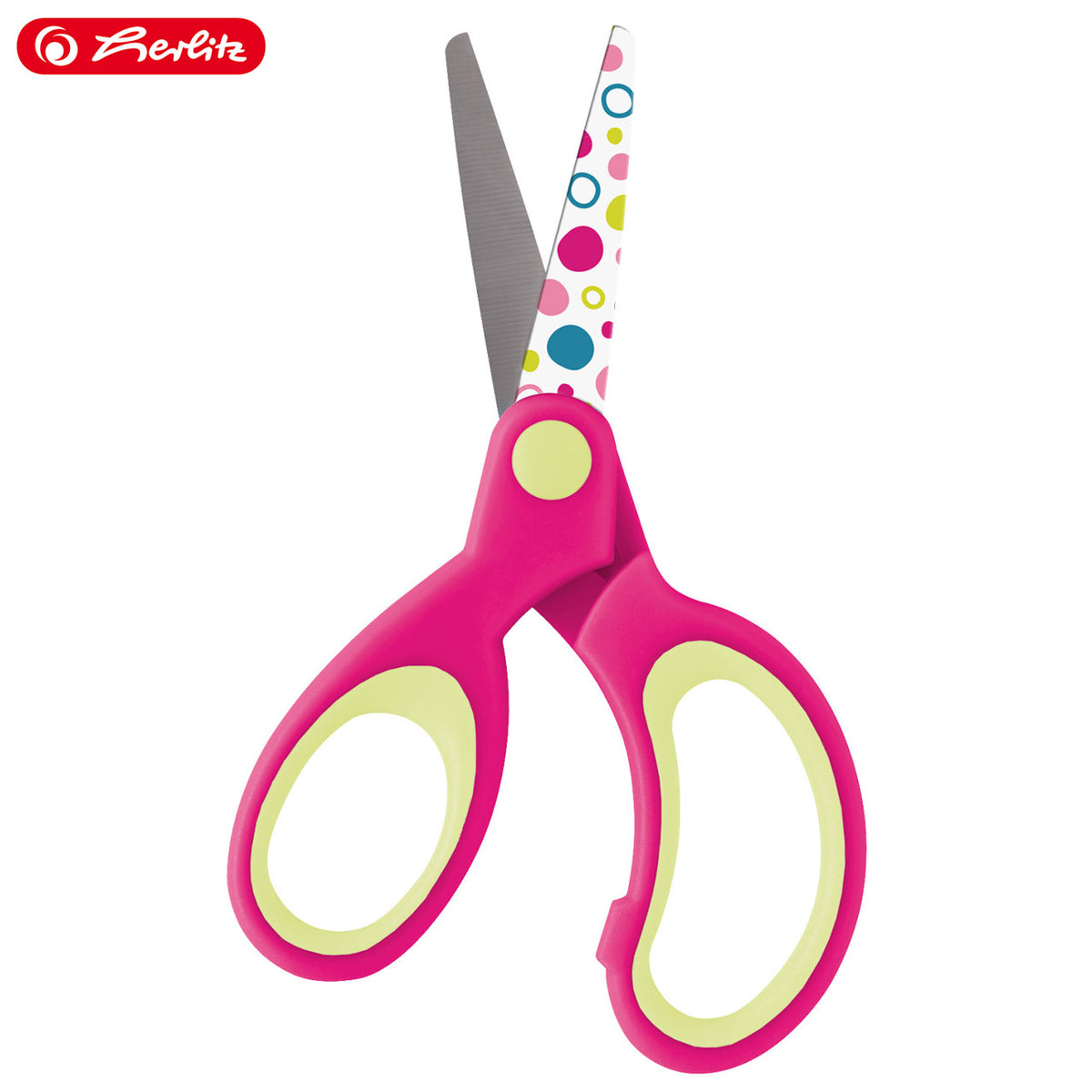Herlitz-Design-Bastelschere-rund-Linkshaender-pink-gelb-57699-offen-schere-lafueliki