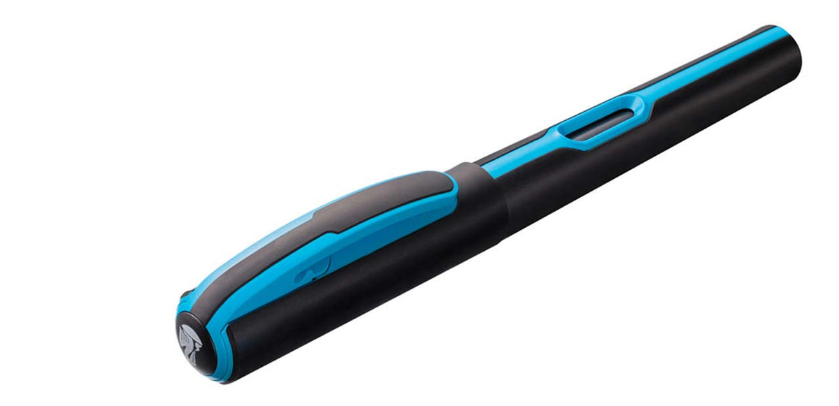 Pelikan-Fuellhalter-Style-fuer-Linkshaender-Rechtshaender-kappe-neonblau