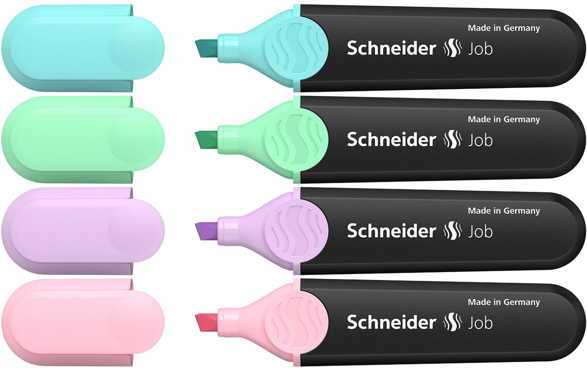 Das ist ein Bild von den Schneider Job 150 Textmarker 4er Etui in Pastell Farben