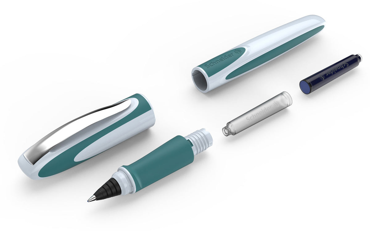 Schneider-Patronenroller-Ray-Tintenroller-Teal-gruen-weiss-offen-187805