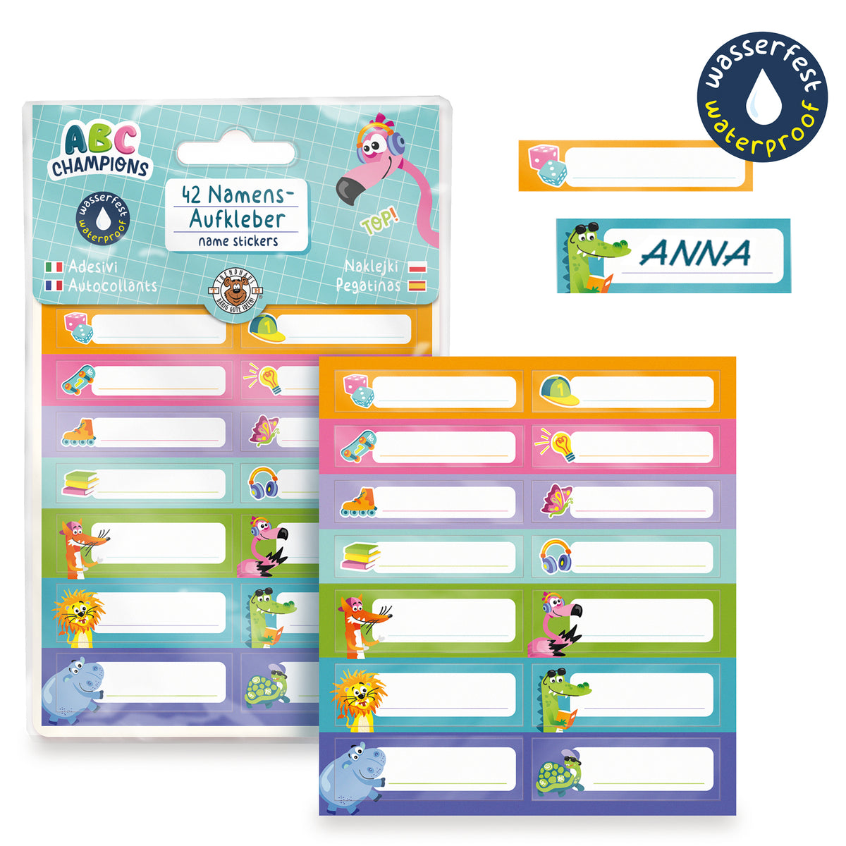 Trendhaus Namensetiketten · 42 wasserfeste Sticker · spülmaschinengeeignet